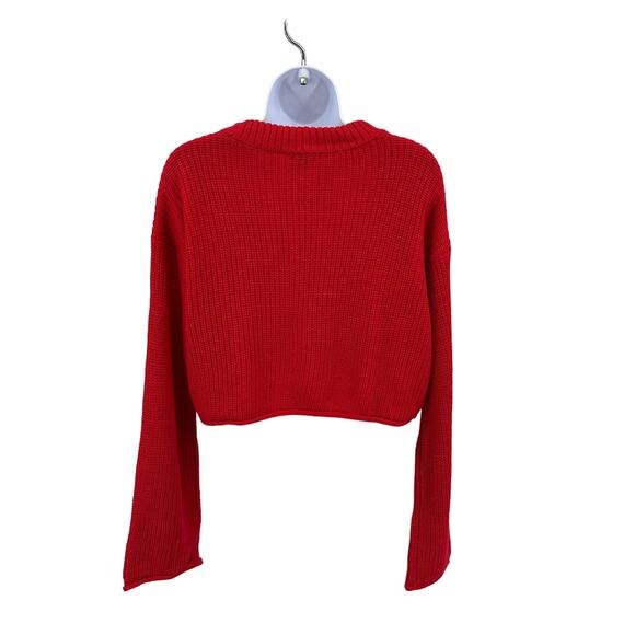 Wild Fable Red Knit Crop Sweater SZ XS WMNS Long Sleeve Drop Shoulders Crew Neck - Picture 2 of 5